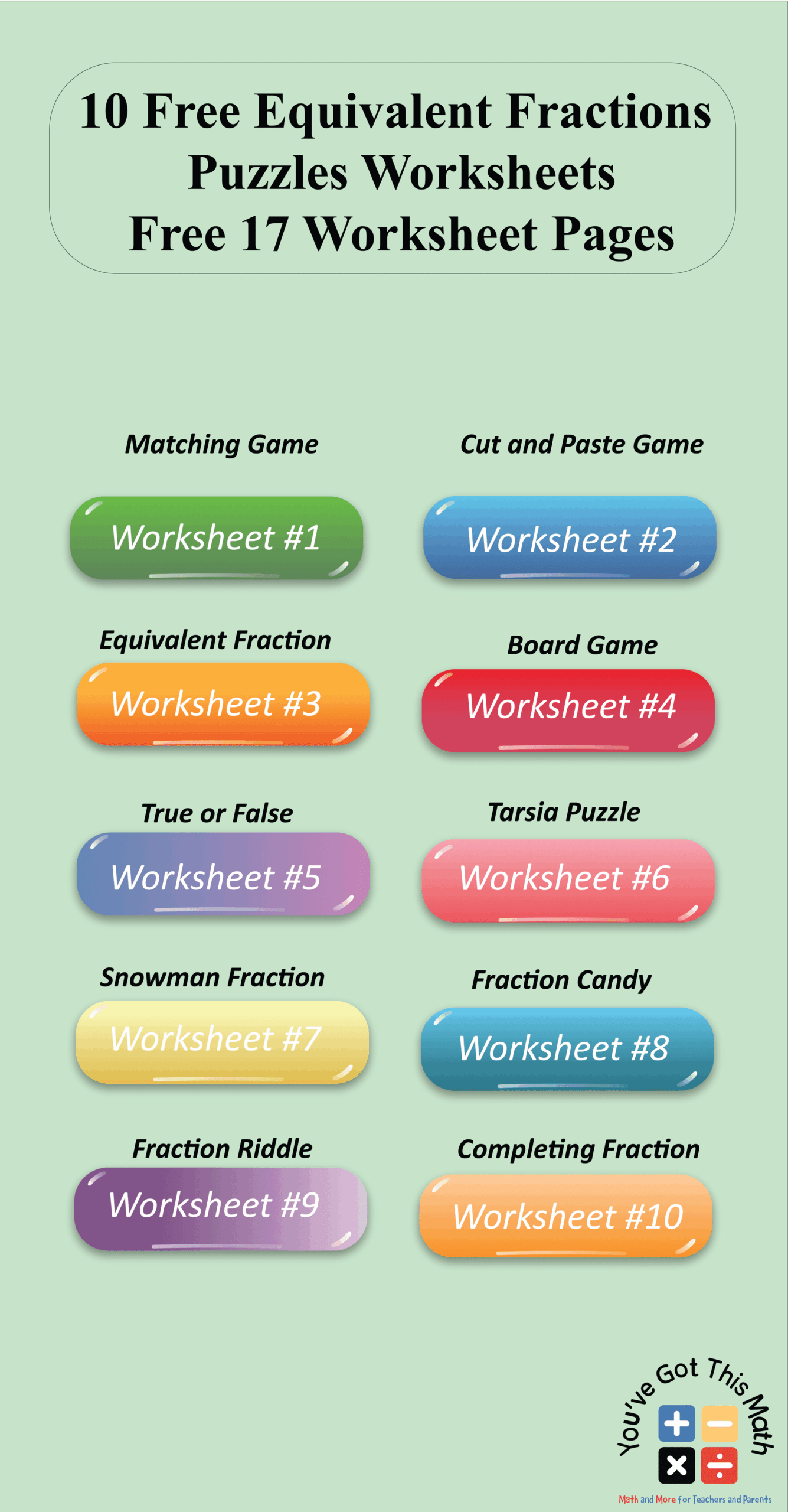 10 Free Equivalent Fractions Puzzles Worksheets
