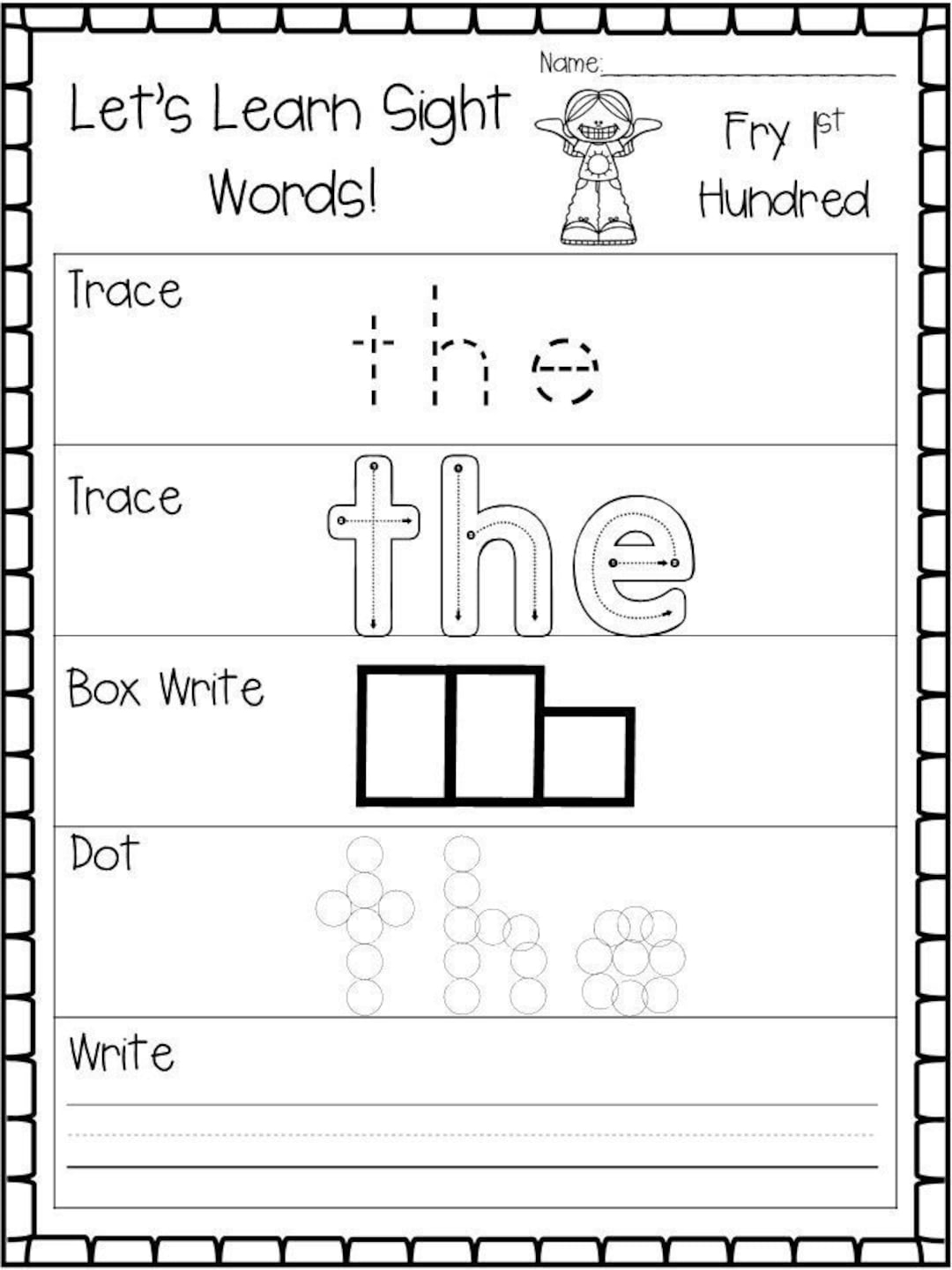 100 Printable Let S Learn Fry 1st Hundred Sight Words Worksheets Kindergarten 1st Grade Handwriting And Spelling Activity Etsy Finland