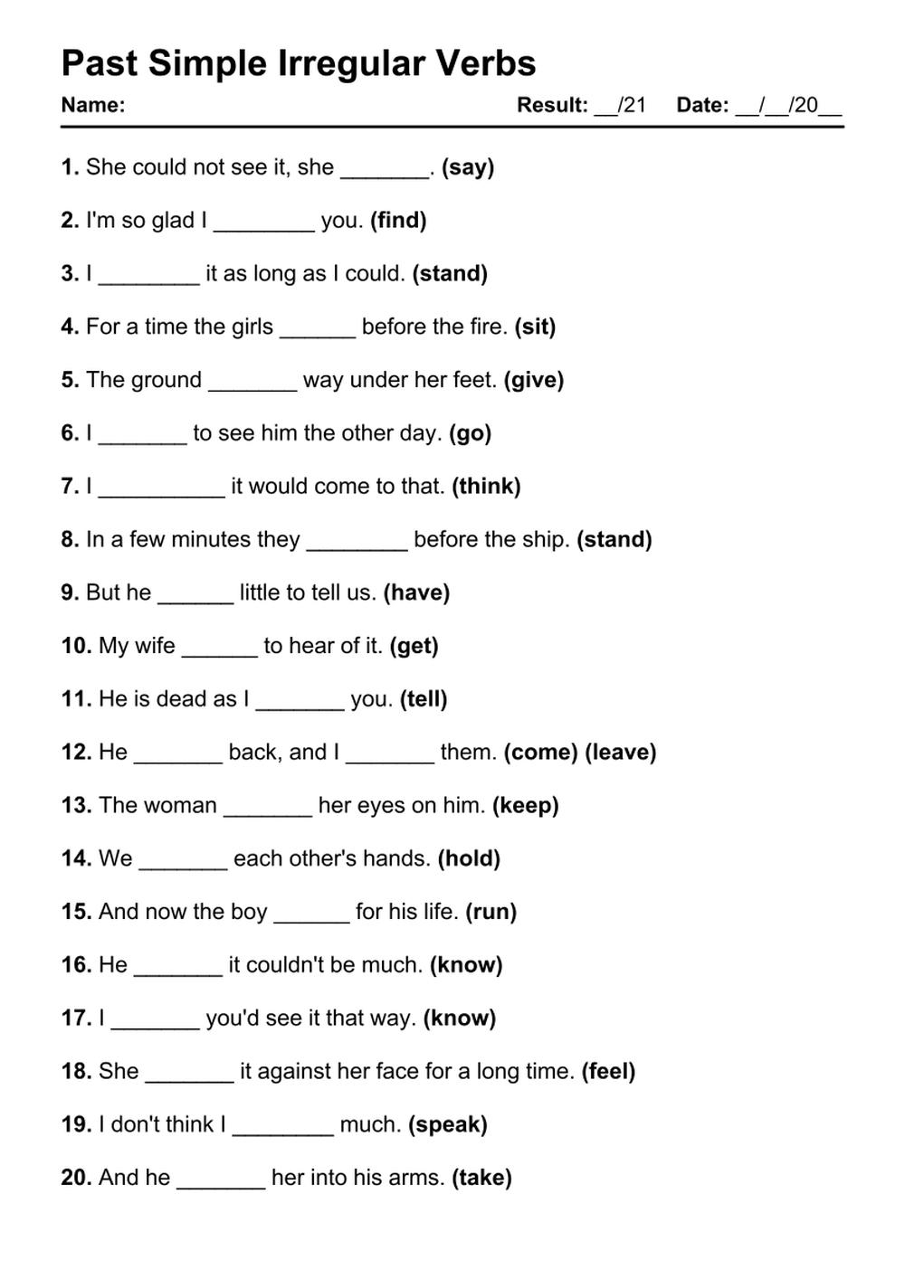 101 Past Simple Irregular PDF Worksheets With Answers Grammarism Regular And Irregular Verbs Interactive Activity For Grade5 Live Worksheets Library