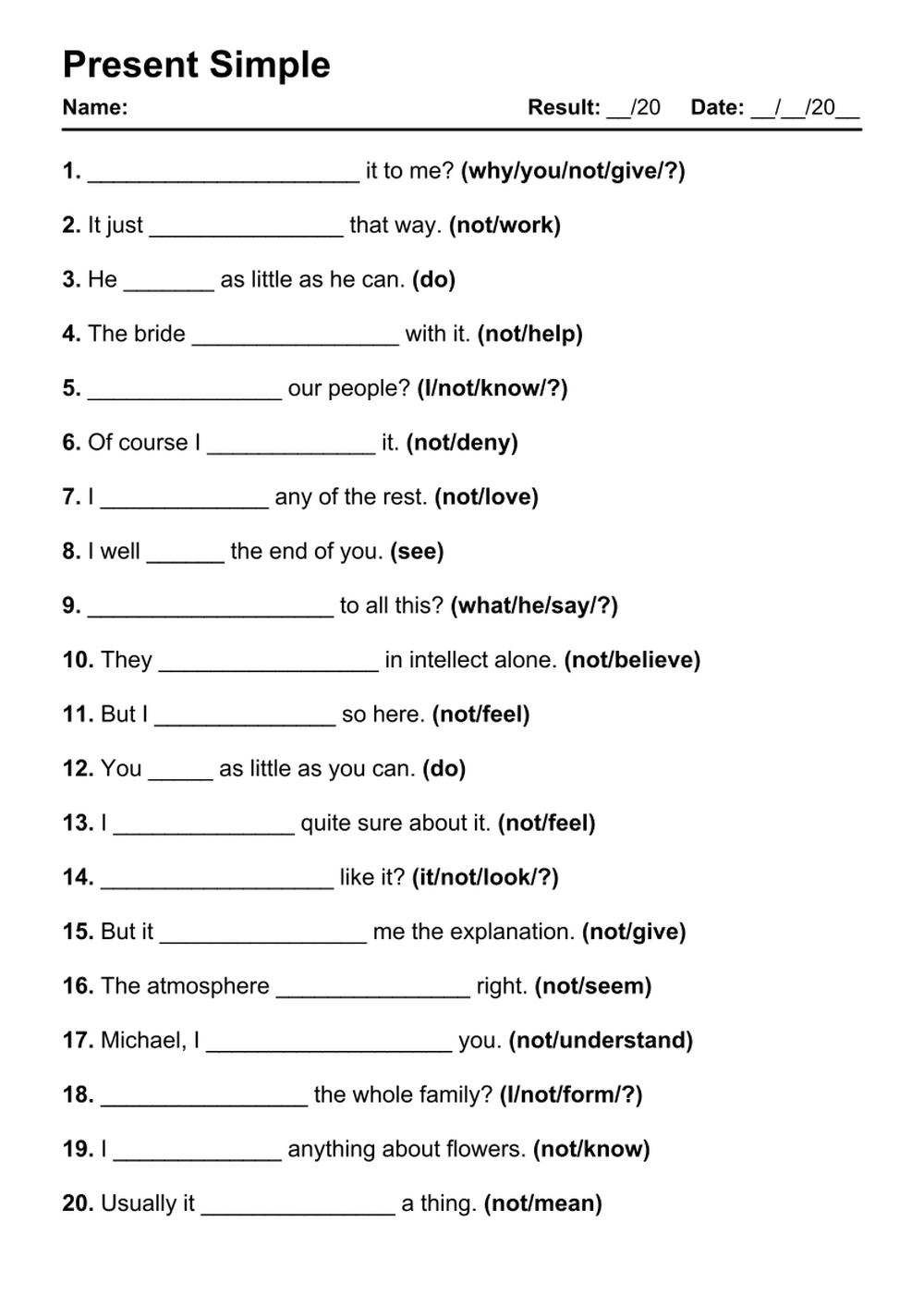 101 Present Simple PDF Worksheets With Answers Grammarism