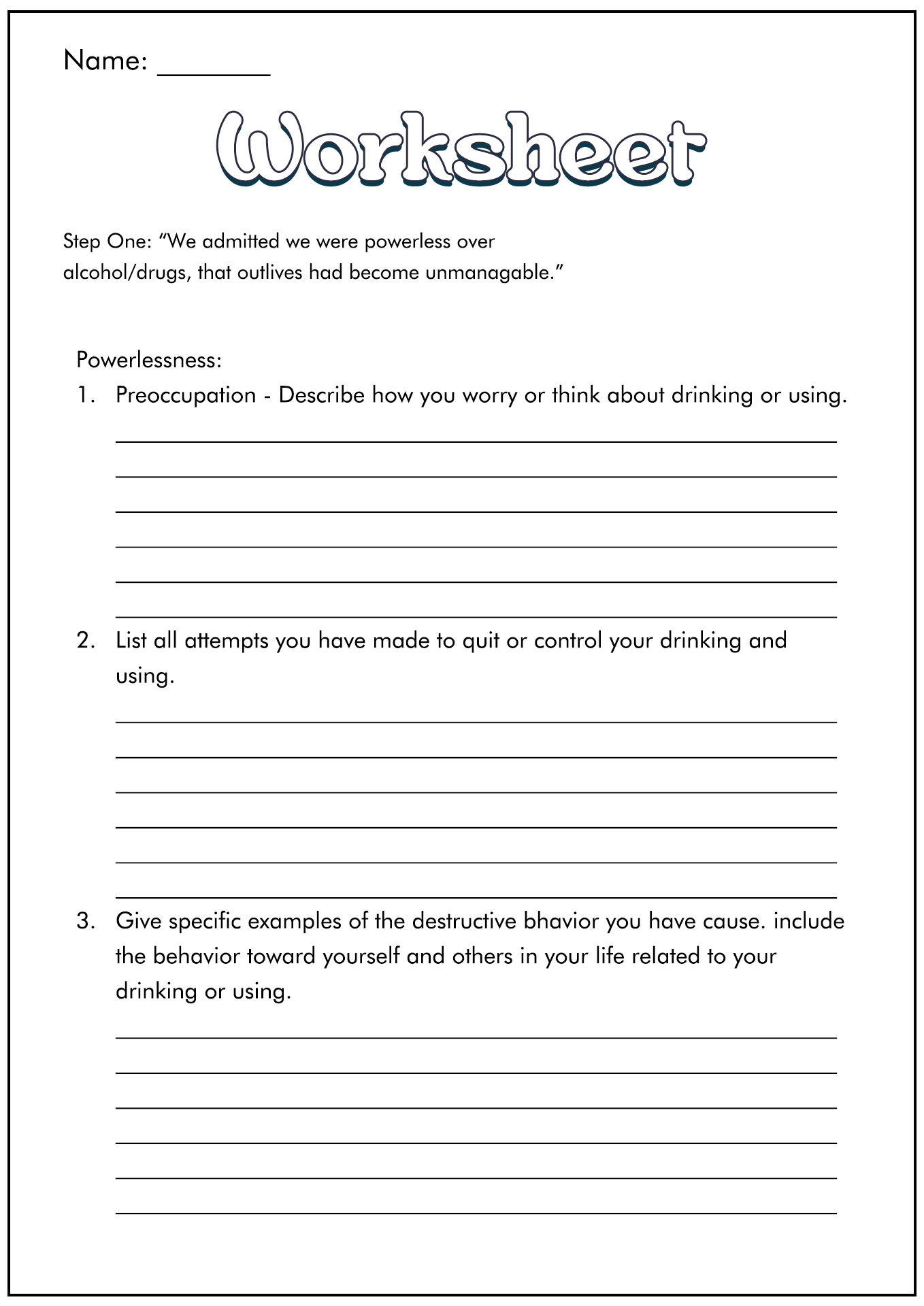 15 12 Step Recovery Worksheets Free PDF At Worksheeto Worksheets Library Step 1 Worksheet With Questions Free PDF Download Print 12 Worksheets Library