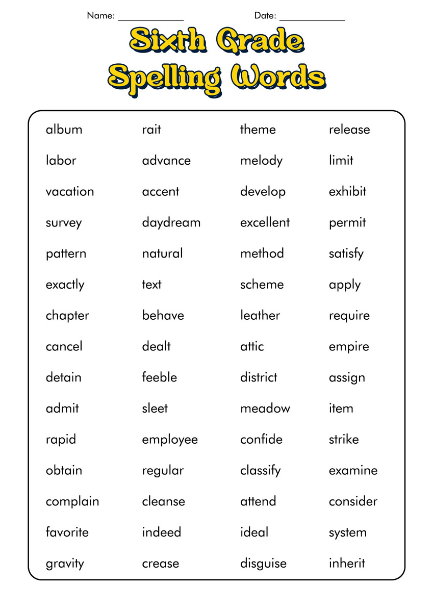 16 6th Grade Spelling Words Worksheets Free PDF At Worksheeto 16 6th Grade Spelling Words Worksheets Free PDF At Worksheeto