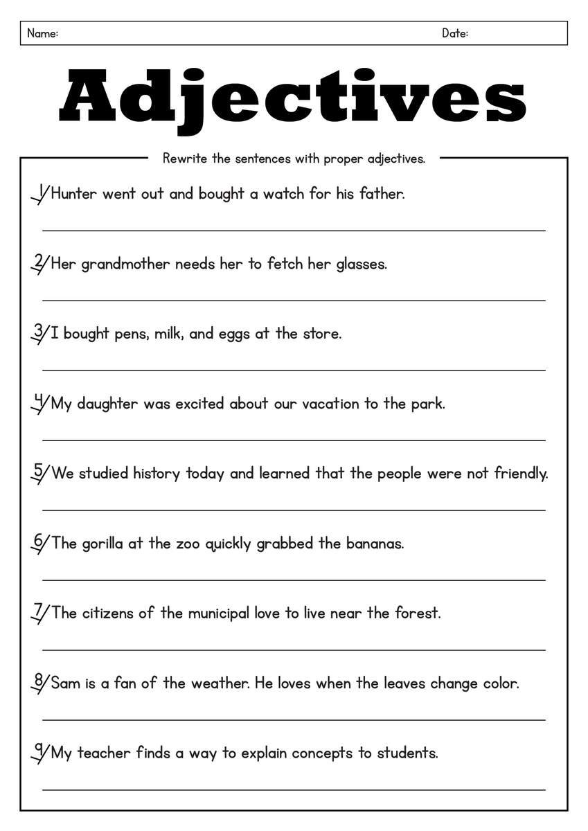 16 Printable Adjective Worksheets 4th Grade Free PDF At Worksheeto