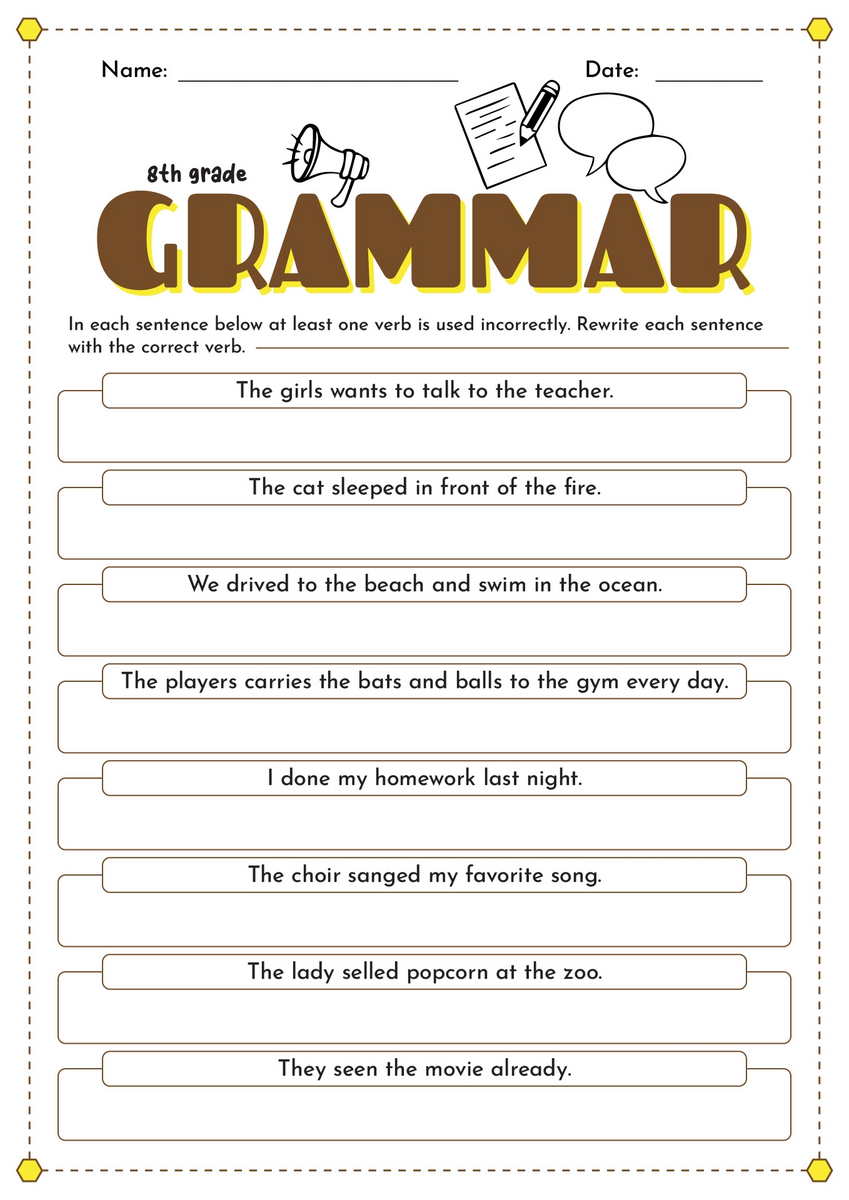 17 8th Grade Spelling Worksheets Free PDF At Worksheeto Free Printable Grammar Practice Worksheet