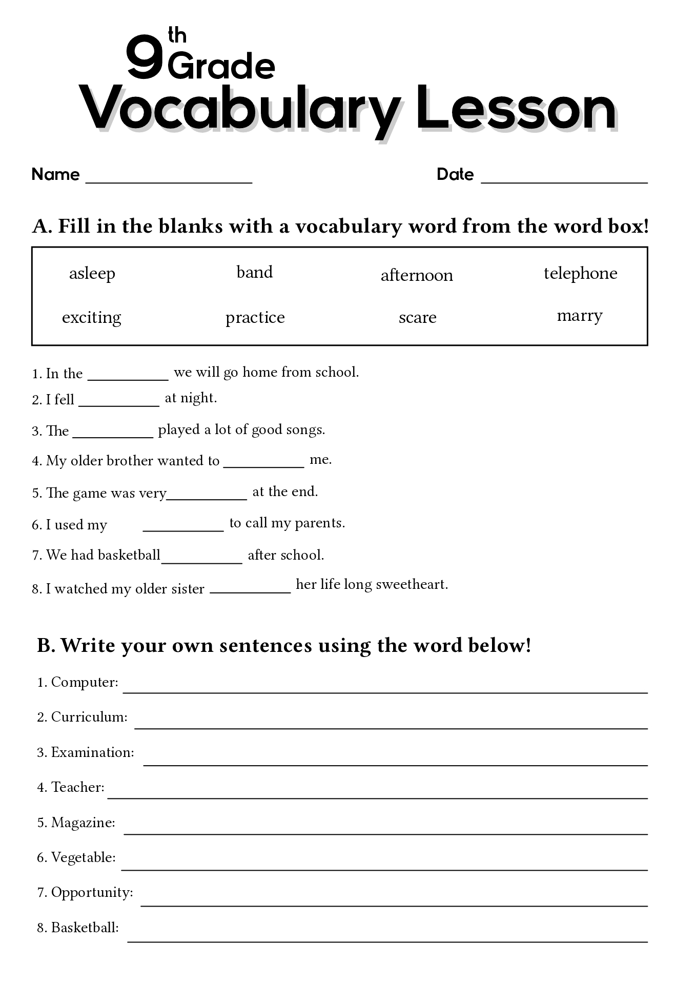 17 9th Grade Worksheets Spelling Words Free PDF At Worksheeto Free Printable Ninth Grade Math Practice Worksheet