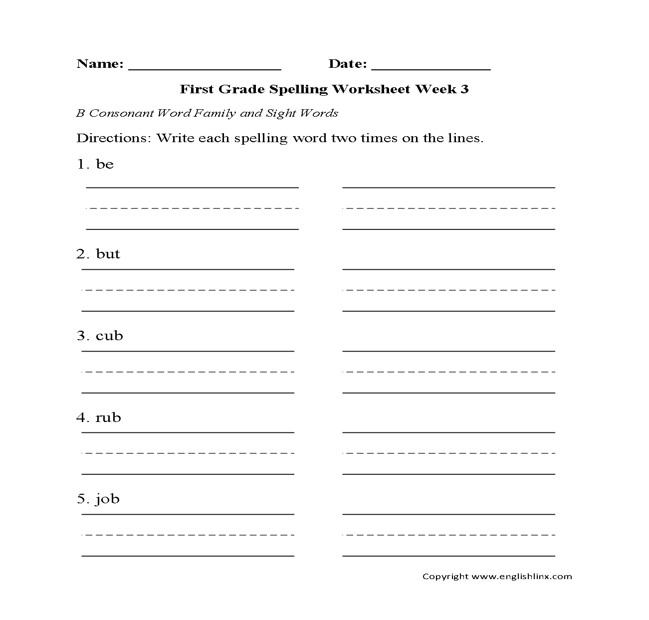 1st Grade Spelling Worksheets Printable Word Lists Weekly Practice 1st Grade Spelling Worksheets Printable Word Lists Weekly Practice