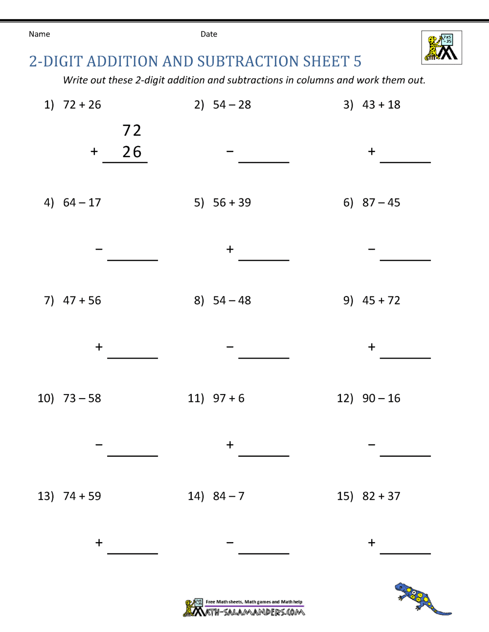 2 Digit Addition And Subtraction Worksheets