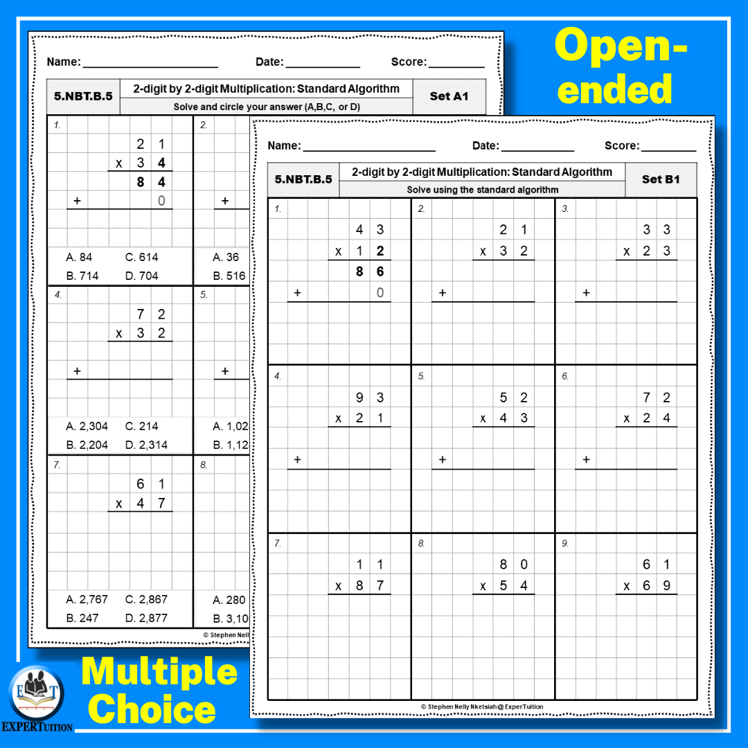 2 Digit By 2 Digit Standard Algorithm Multiplication Worksheets Made By Teachers