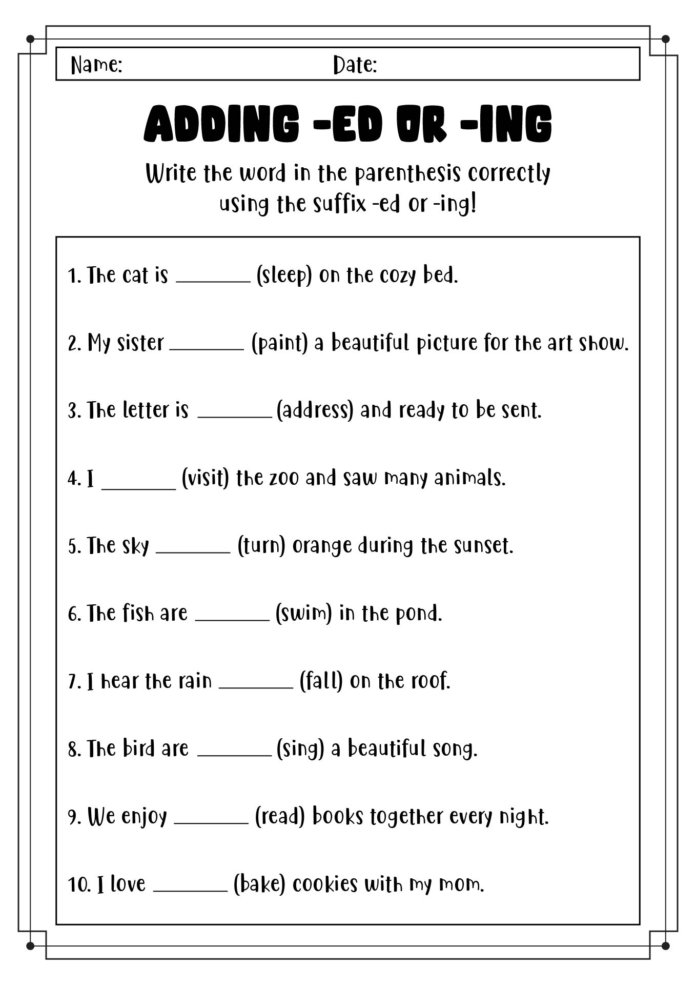20 Adding The Suffix Ed And ING Worksheet Free PDF At Worksheeto 20 Adding The Suffix Ed And ING Worksheet Free PDF At Worksheeto