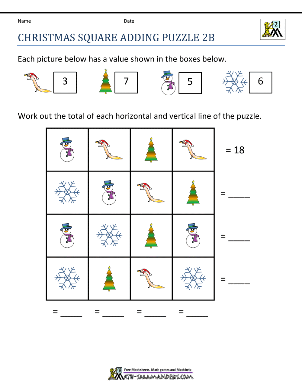 Christmas Math Worksheets For First And Second Grade