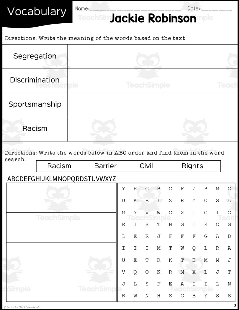 2nd Grade Reading Packet Jackie Robinson By Teach Simple Jackie Robinson Biography Activities Flip Book And Report Black History Month Made By Teachers
