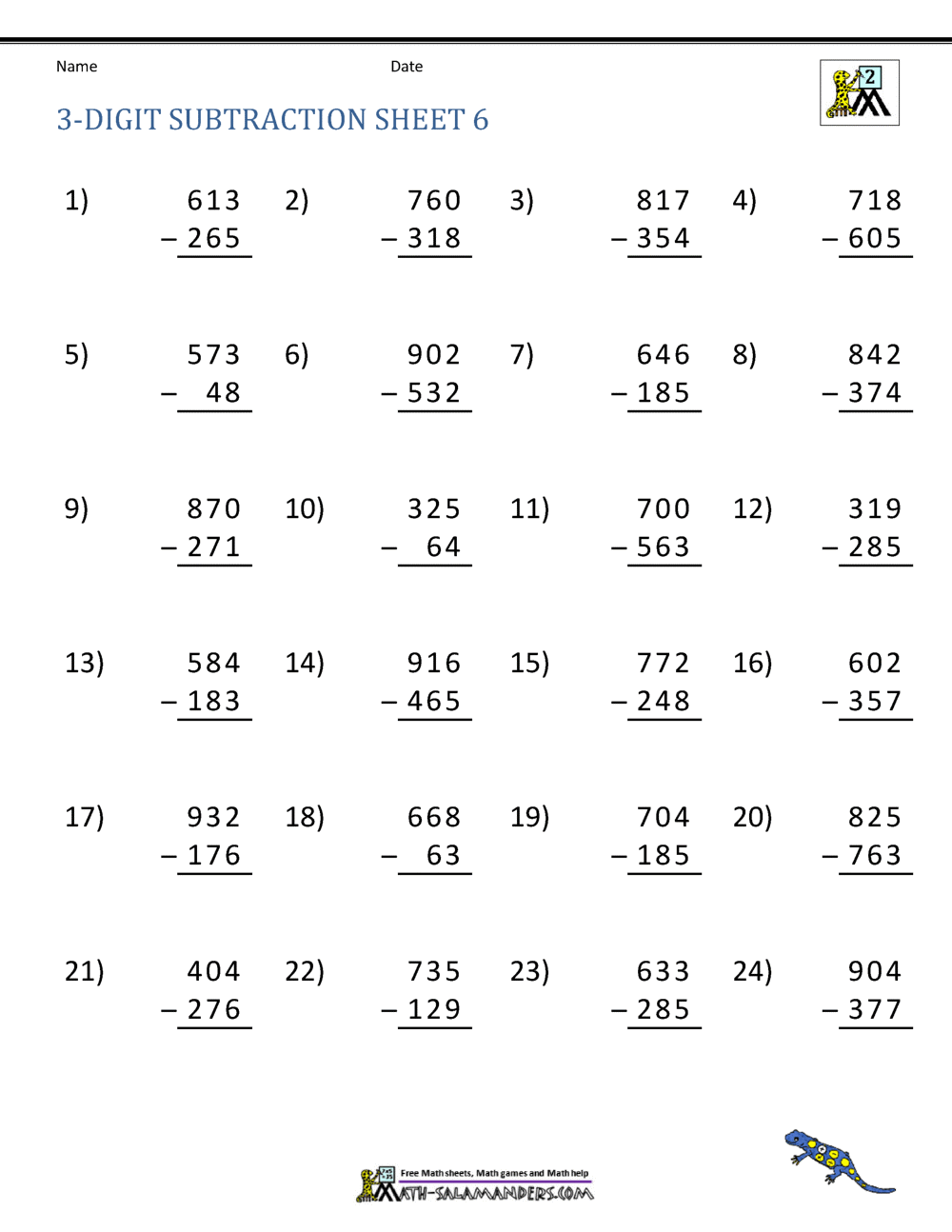 3 Digit Subtraction Worksheets Three Digit Subtraction With And Without Regrouping Worksheets Etsy