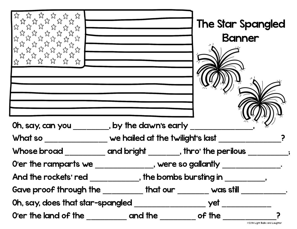 Star Spangled Banner Fill In The Blank Worksheet Worksheets Library