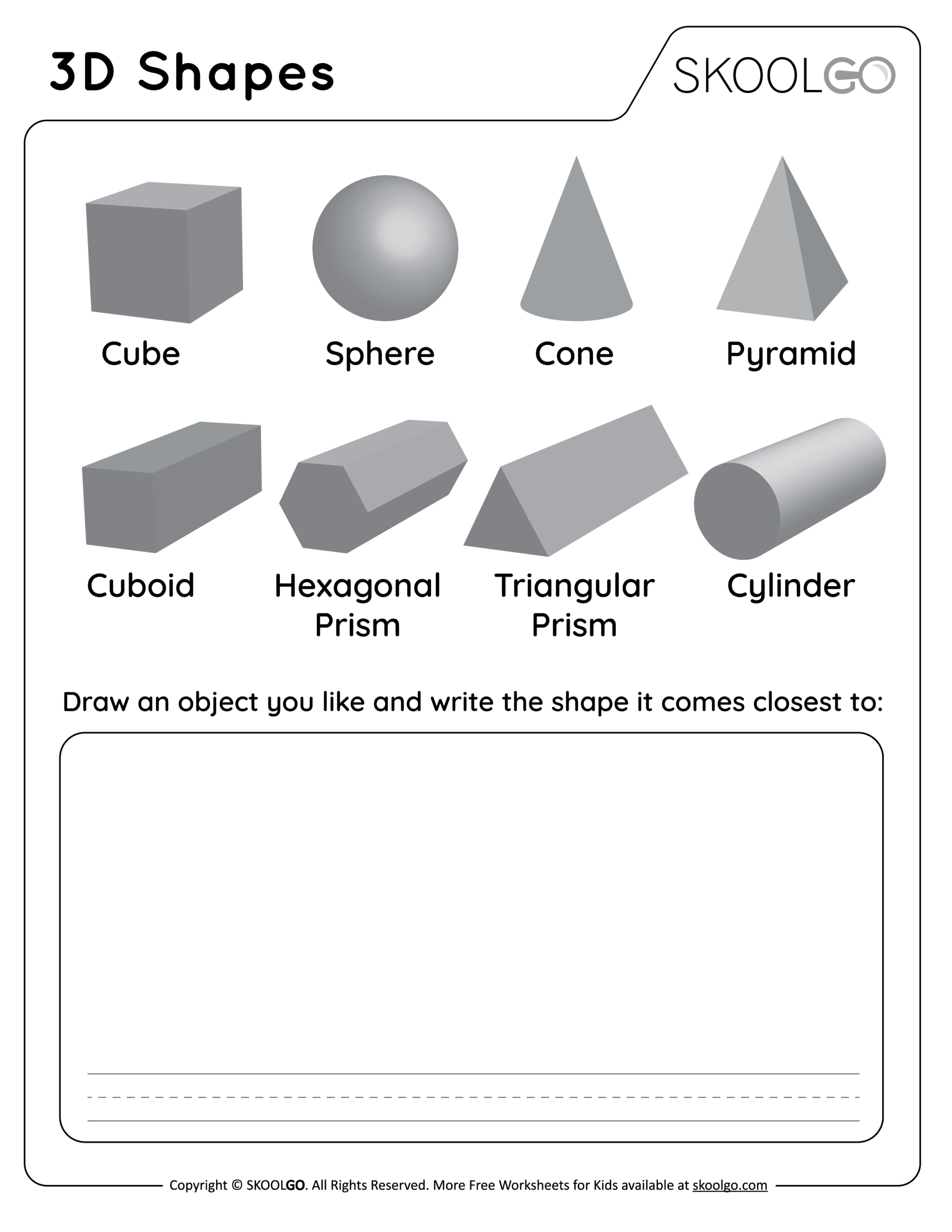 3D Shapes Free Worksheet SKOOLGO 3D Shapes Free Worksheet SKOOLGO