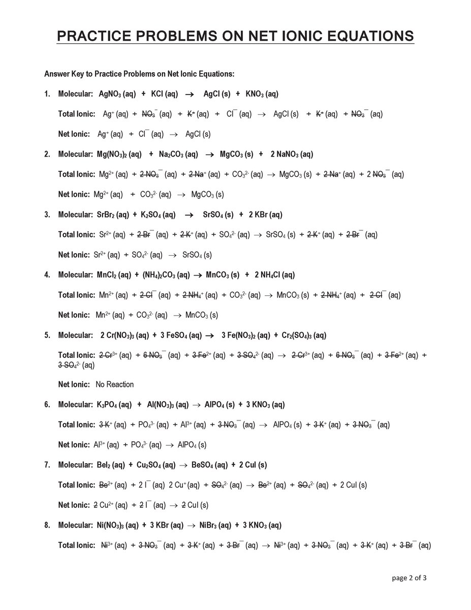 4 2 2 Worksheet Total And Net Ionic Equations Answers Worksheets Library