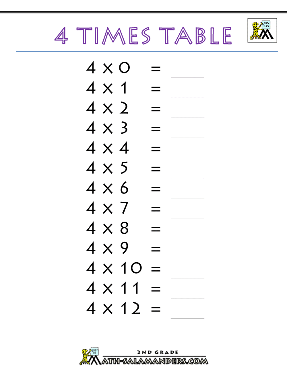 3 4 Times Tables On One Page Free Colorful Multiplication Sheets