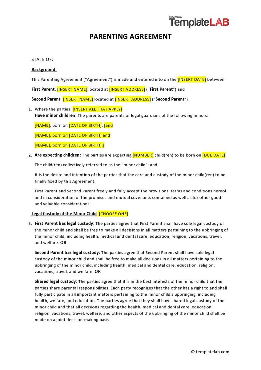 49 FREE Parenting Plan Custody Agreement Templates 49 FREE Parenting Plan Custody Agreement Templates