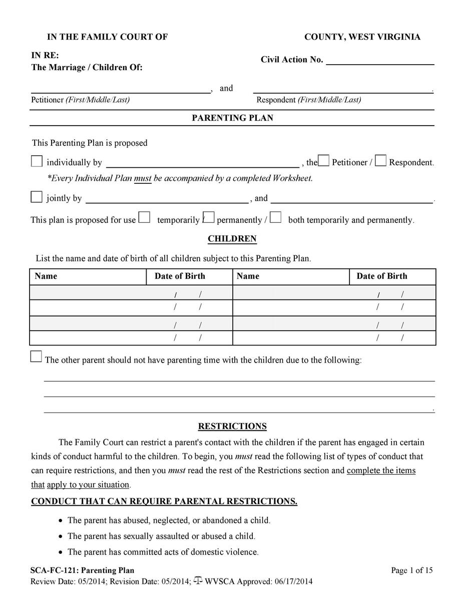 49 FREE Parenting Plan Custody Agreement Templates 49 FREE Parenting Plan Custody Agreement Templates