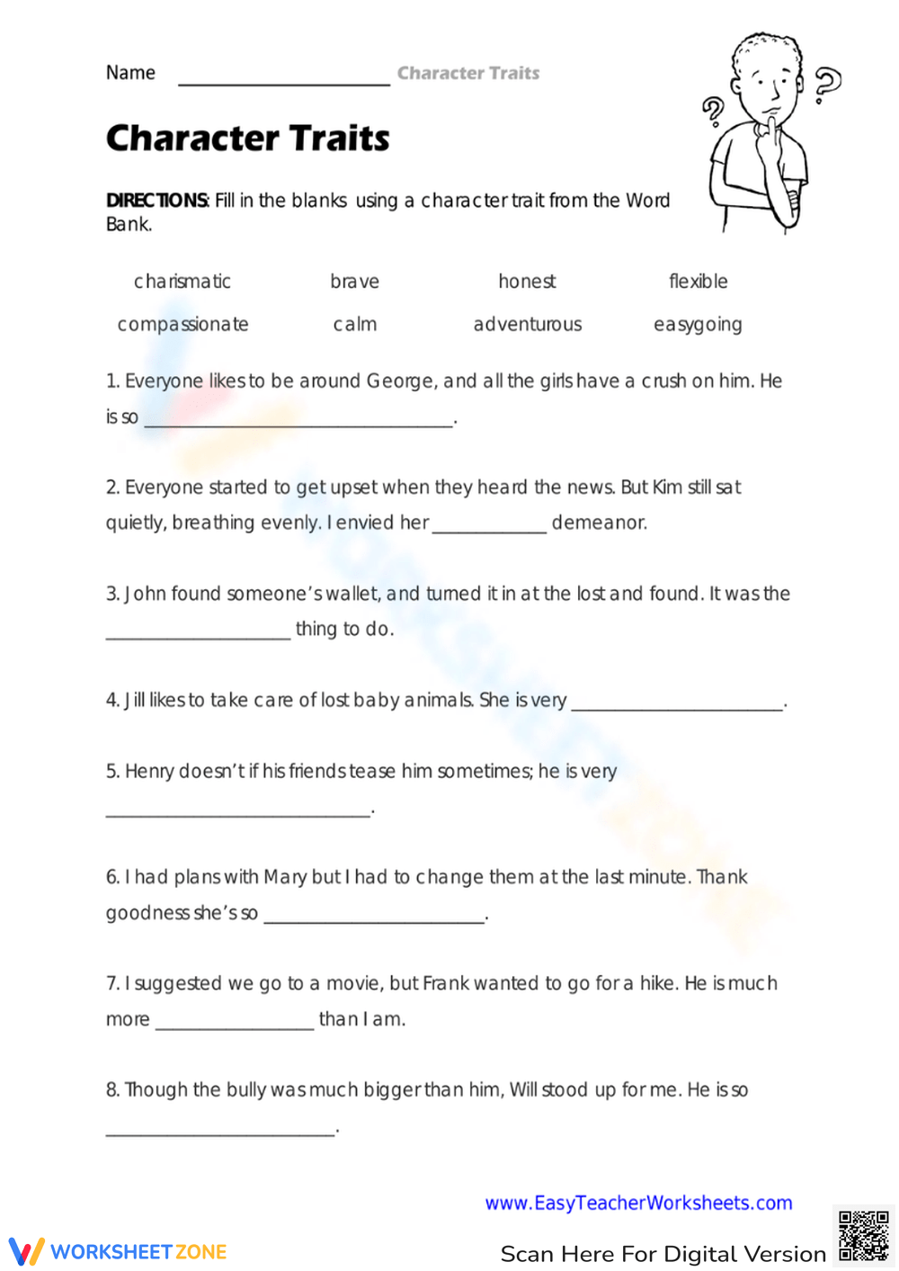 4th Grade Character Traits Worksheets Printable 4th Grade Character Traits Worksheets Printable