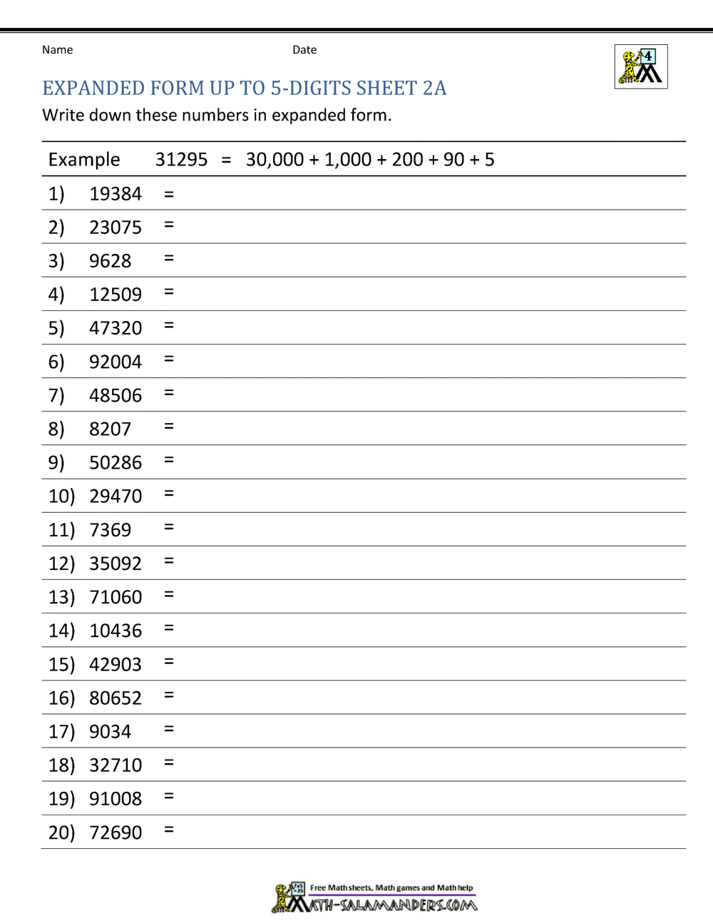 4th Grade Place Value Worksheets Comparing And Ordering Whole Numbers Worksheets
