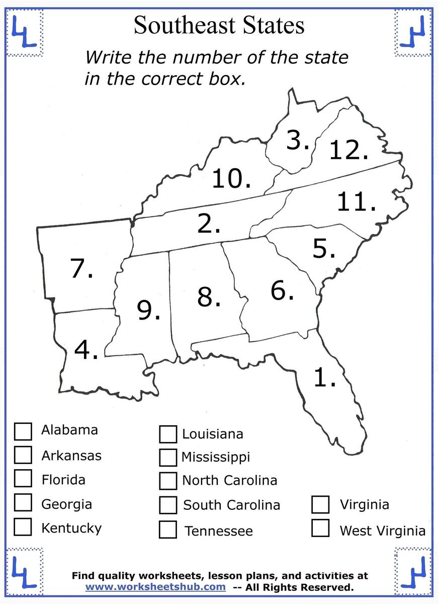 4th Grade Social Studies Southeast Region States Free Printable Social Studies Worksheet Templates Worksheets Library