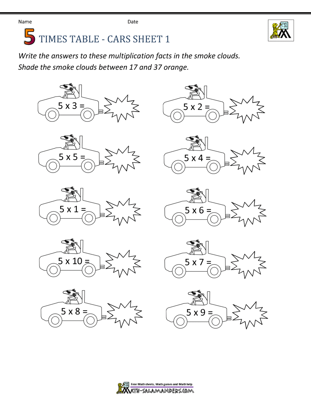 5 Times Table Worksheet Page 5 Times Table Worksheet Page