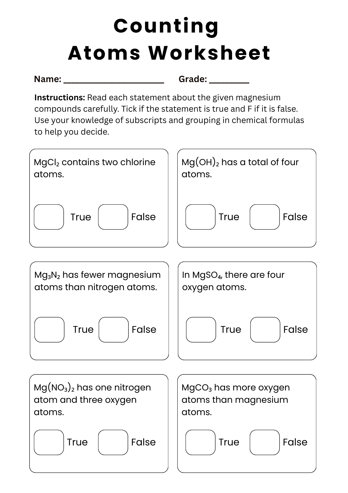 50 Free Printable Counting Atoms Worksheet To Download In PDF 50 Free Printable Counting Atoms Worksheet To Download In PDF