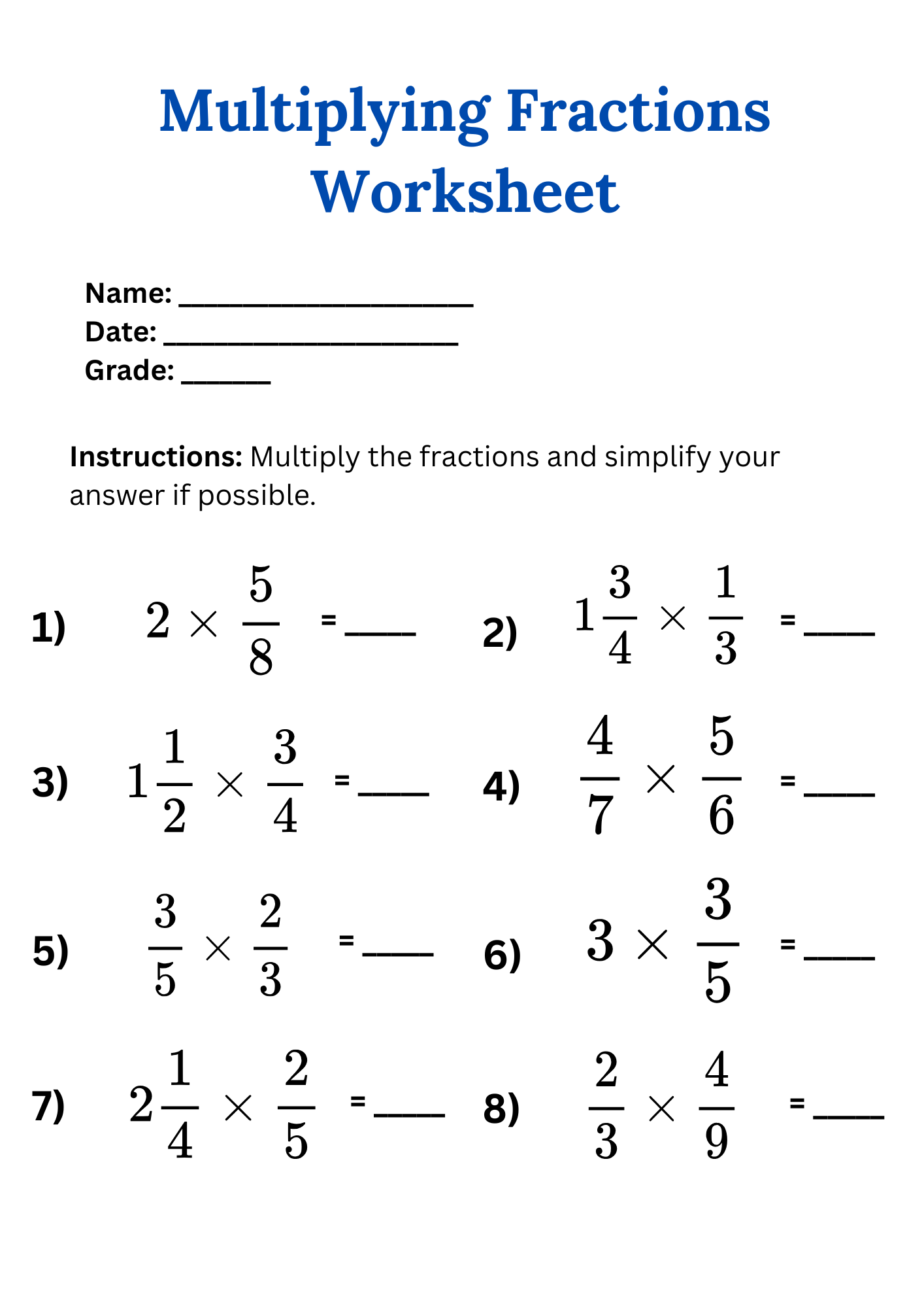 50 Free Printable Multiplying Fractions Worksheet To Download In PDF 50 Free Printable Multiplying Fractions Worksheet To Download In PDF