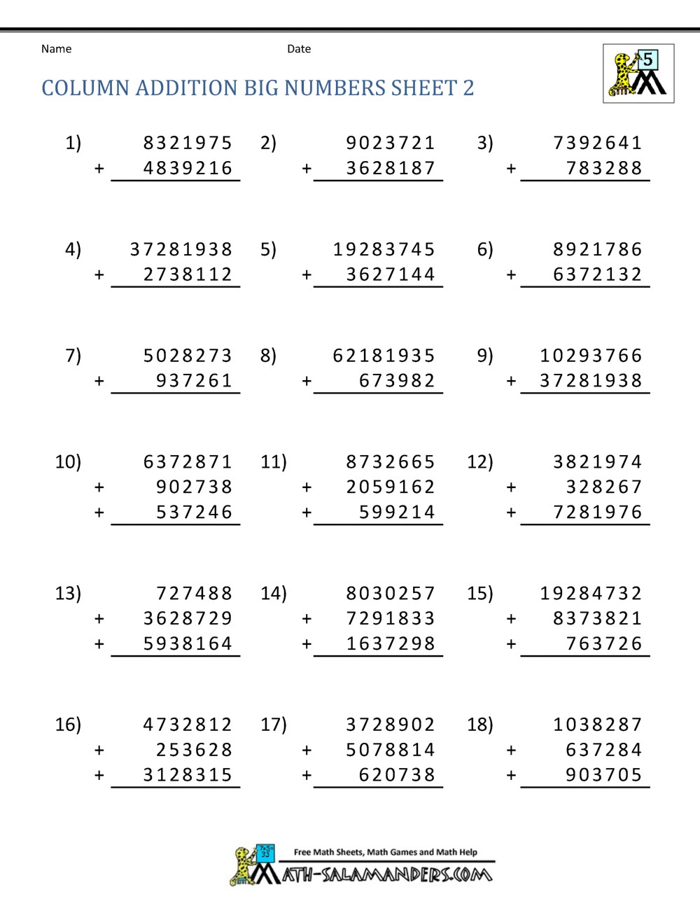 5th Grade Addition Worksheets 5th Grade Addition Worksheets