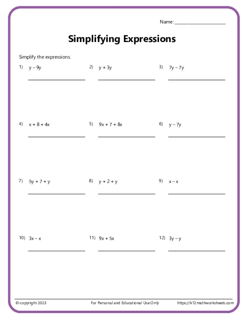 Expressions And Equations 6th Grade