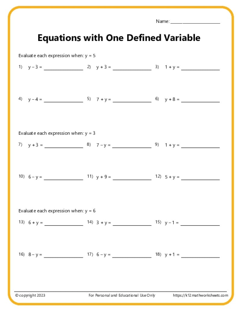 Basic Algebra Worksheets