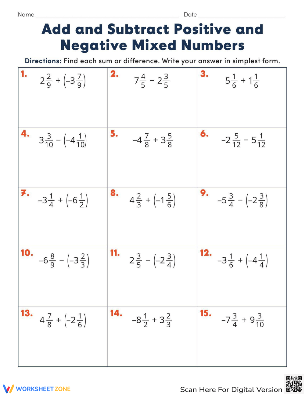 7th Grade Operations With Rational Numbers Worksheets