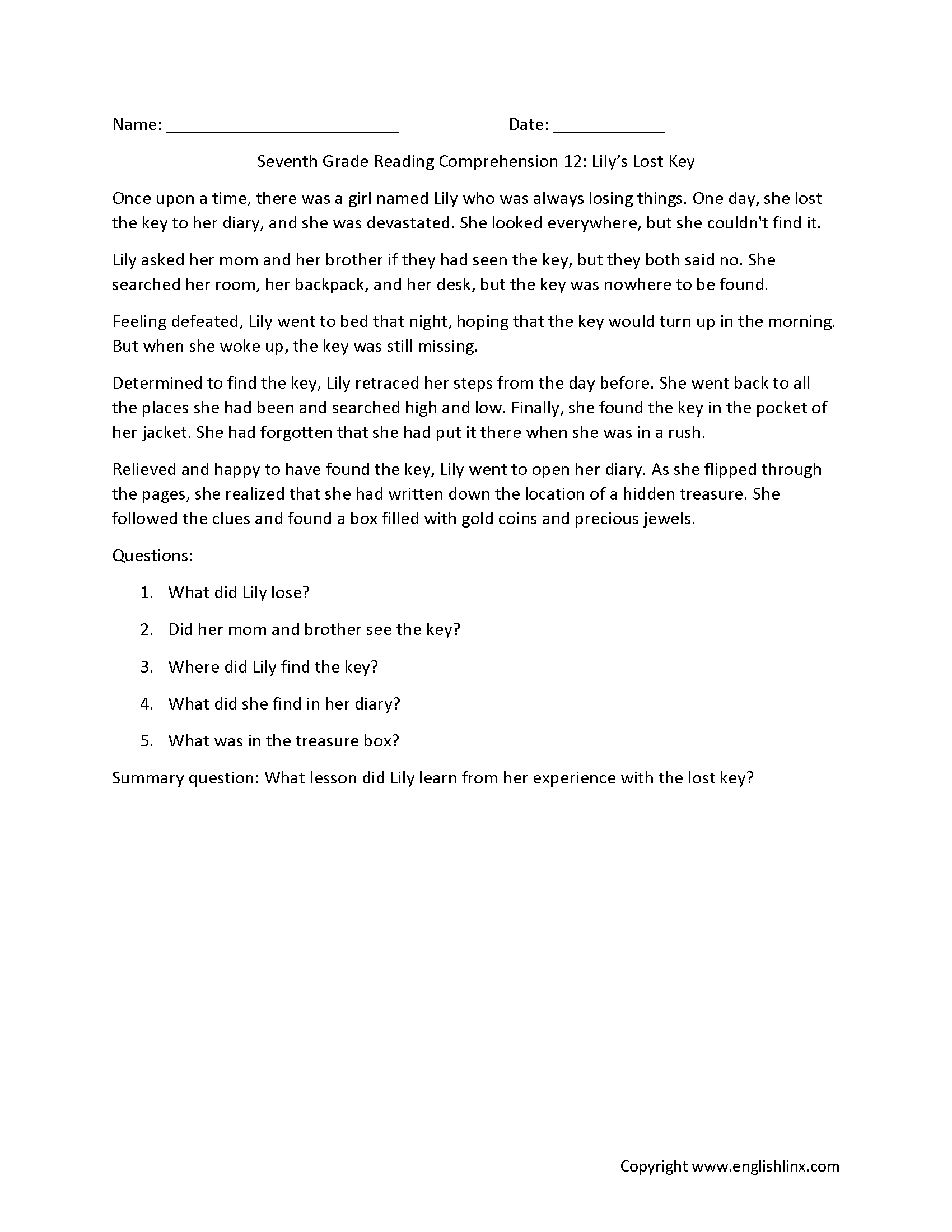 Reading Comprehension Worksheets Online Or Printable
