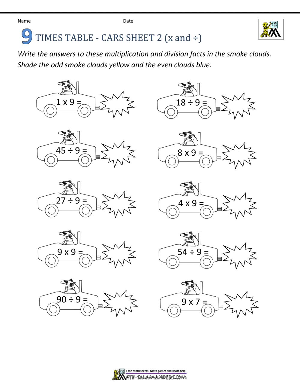 9 Times Table Worksheets