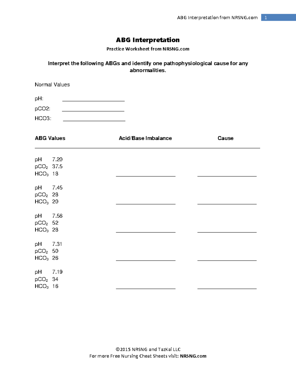 ABG Interpretation Practice Worksheet For Nursing Studies Studocu