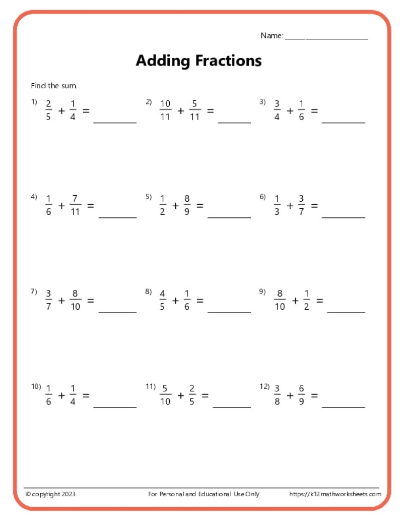 Adding Fractions With Unlike Denominators Worksheets Adding Subtracting Fractions Worksheets