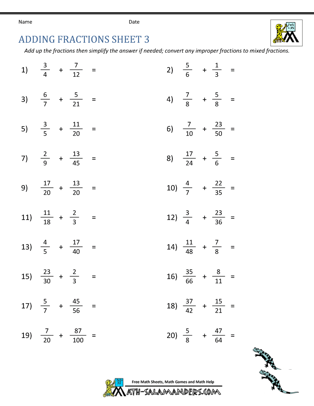 Adding Fractions Worksheets Same And Unlike Denominators Free Printables Lettering SVG Files Tools Apps