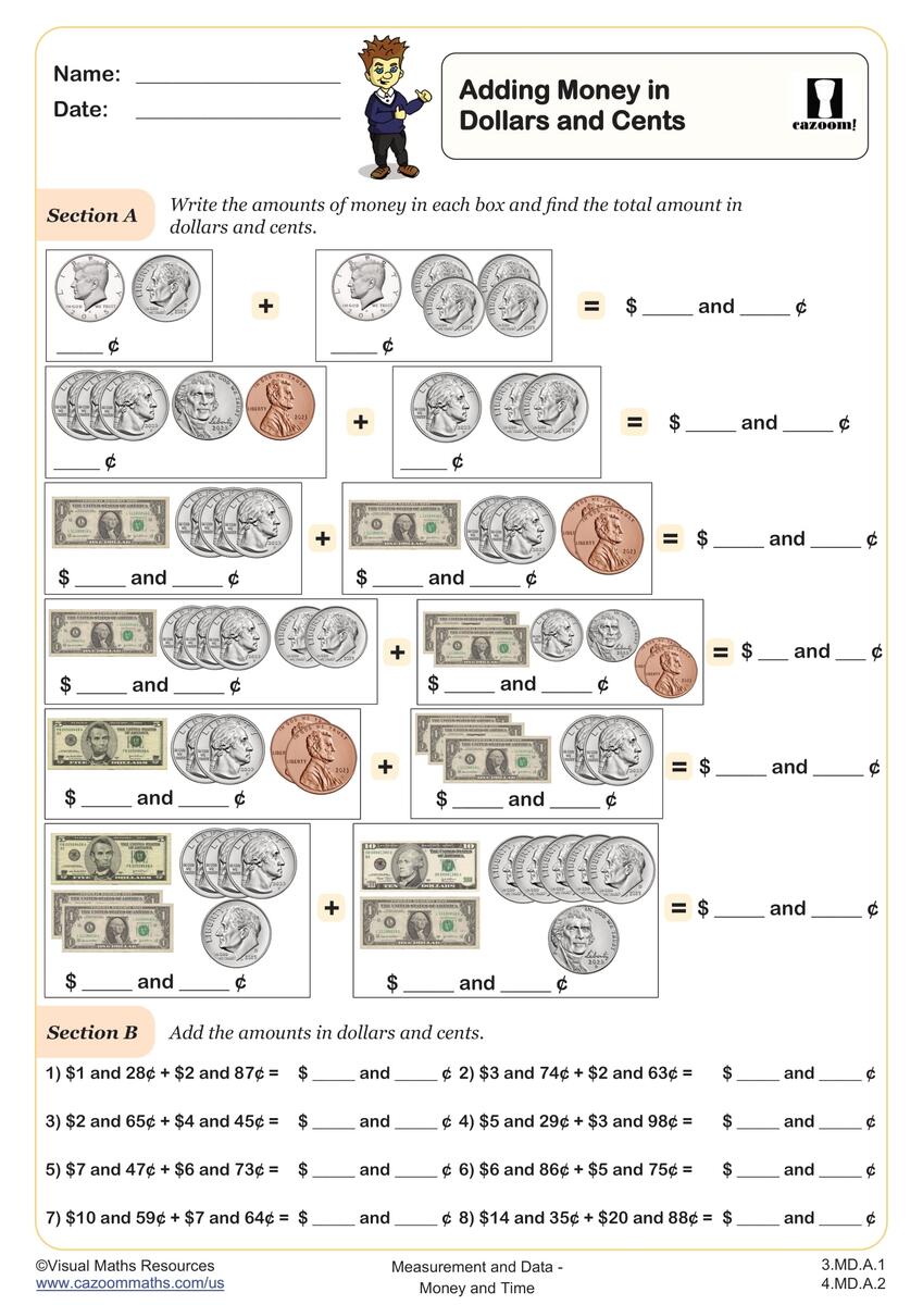 Adding Money In Dollars And Cents Worksheet Fun And Engaging 3rd Grade And 4th Grade Measurement And Data Worksheet Cazoom Math Adding Money In Dollars And Cents Worksheet Fun And Engaging 3rd Grade And 4th Grade Measurement And Data Worksheet Cazoom Math