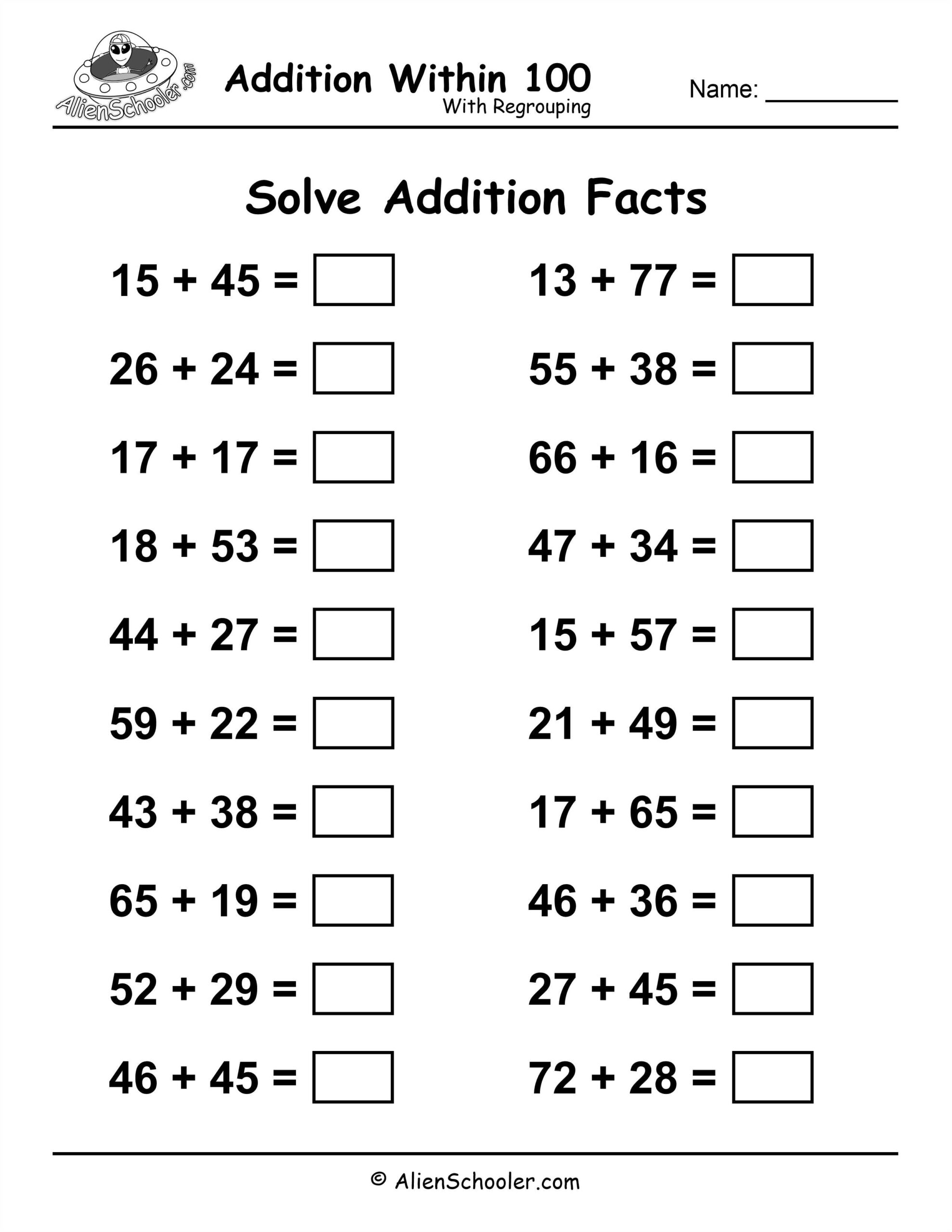 Adding Within 100 Worksheets Free Printables 100 Problem Math Worksheets Worksheets Library