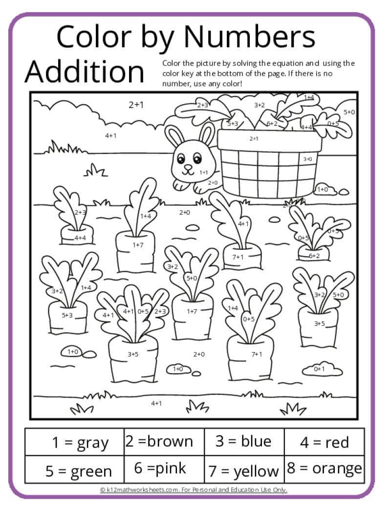 Addition Color By Number Printable Activities Spring Color By Number Pages K12 Math Worksheets