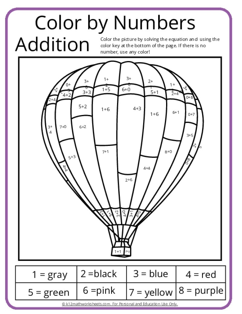Addition Color By Number Worksheets Nature Inspired Learning