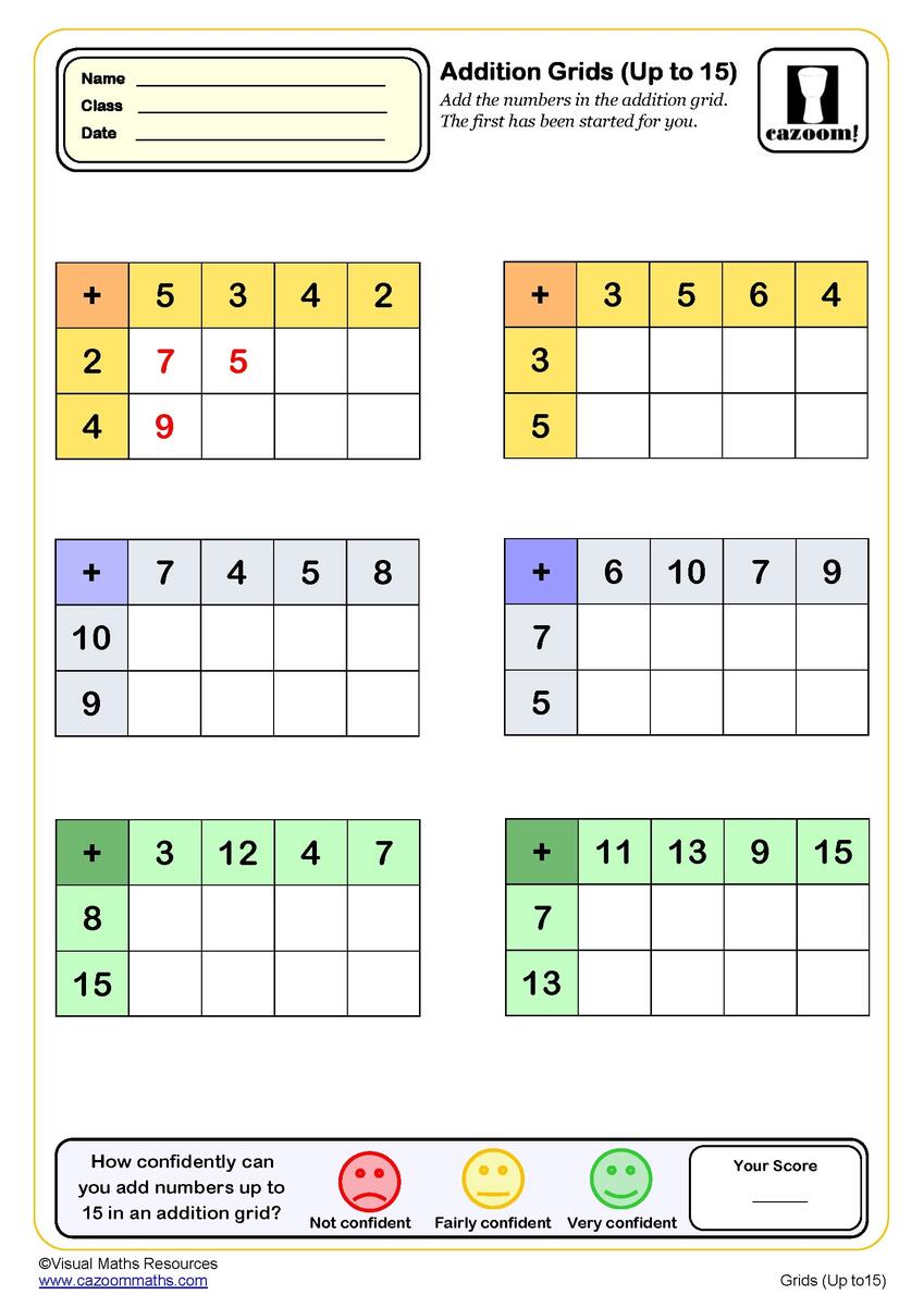 Addition Grids Up To 15 Worksheet Fun And Engaging Year 1 PDF Worksheets