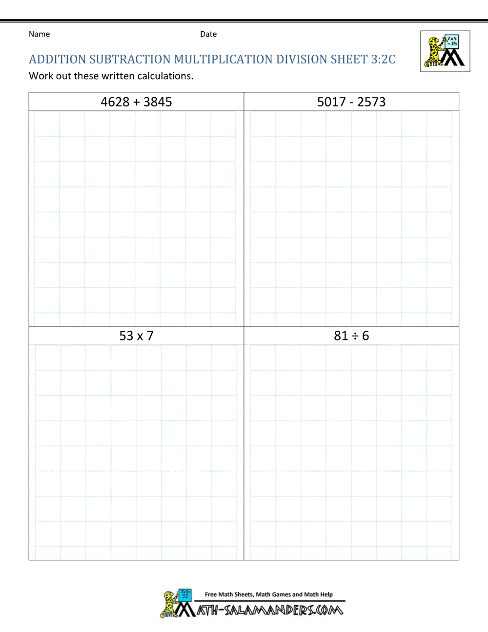 Addition Subtraction Multiplication Division Worksheets Addition Subtraction Multiplication Division Worksheets
