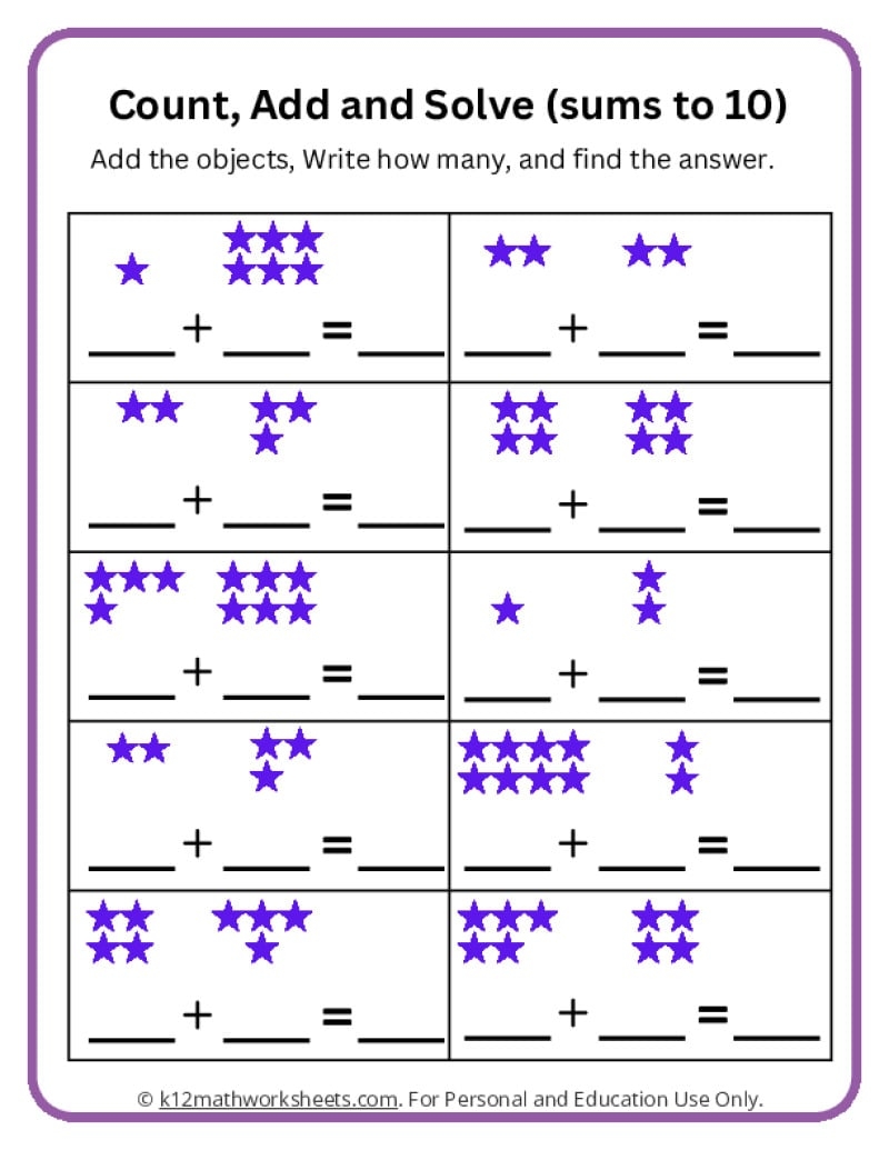 Addition Worksheets For Kindergarten Adding With Objects Worksheets K12 Math Worksheets