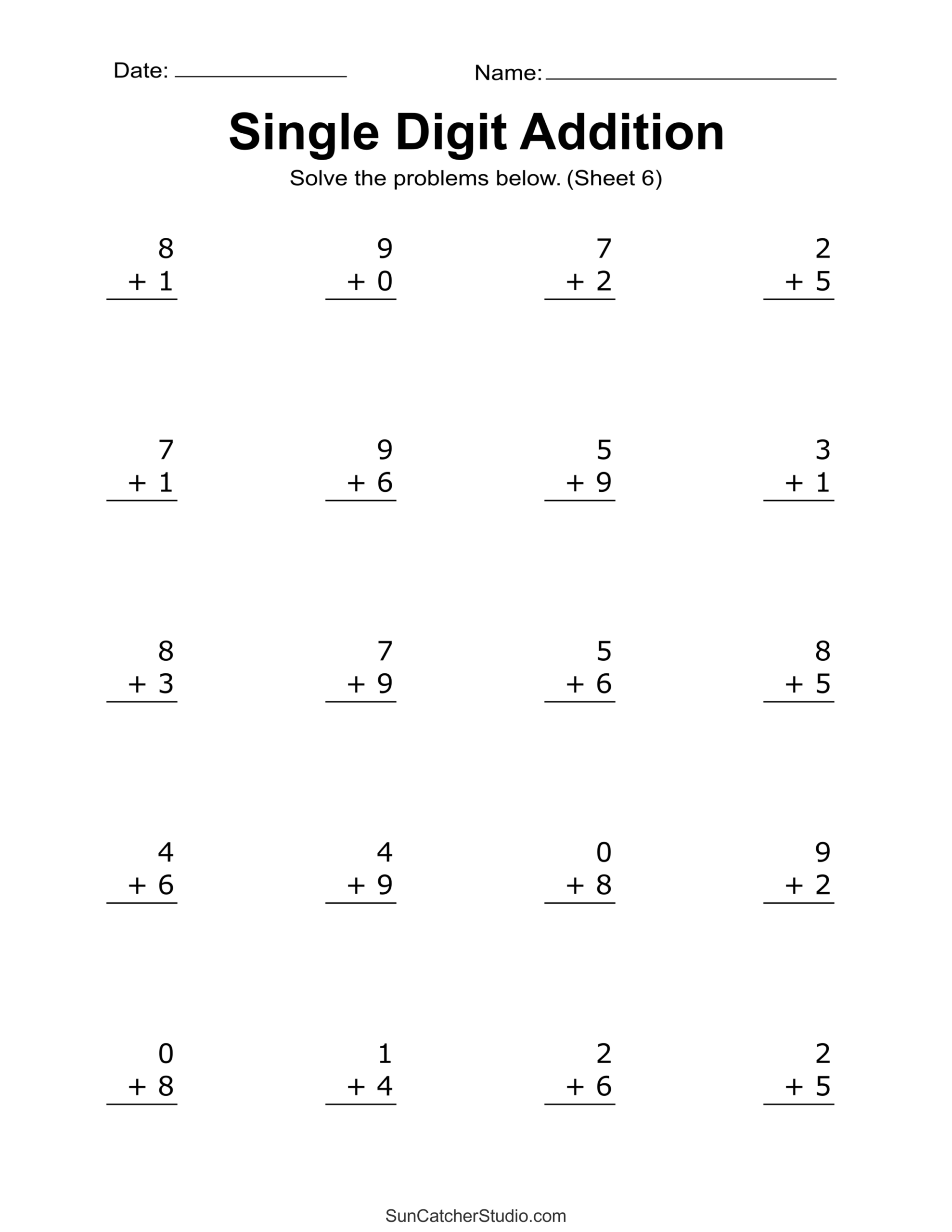 Addition Worksheets Free Printable Easy Math Problems Free Printables Lettering SVG Files Tools Apps 30 Printable Single Digit Addition Worksheets Preschool 2nd Grade Math Etsy