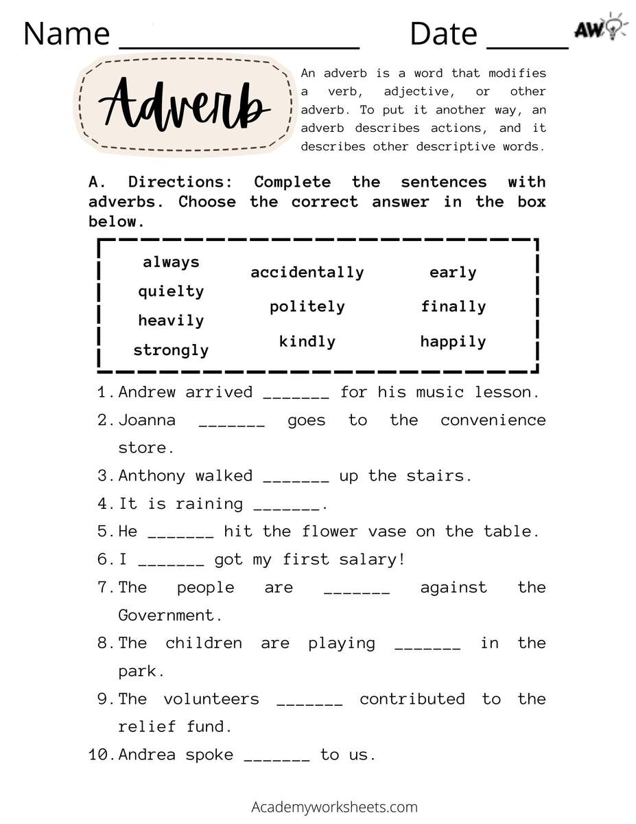 Adverb Worksheet Academy Worksheets Worksheets Library Adverb Practice Worksheet 7 Free Printables Worksheets Library