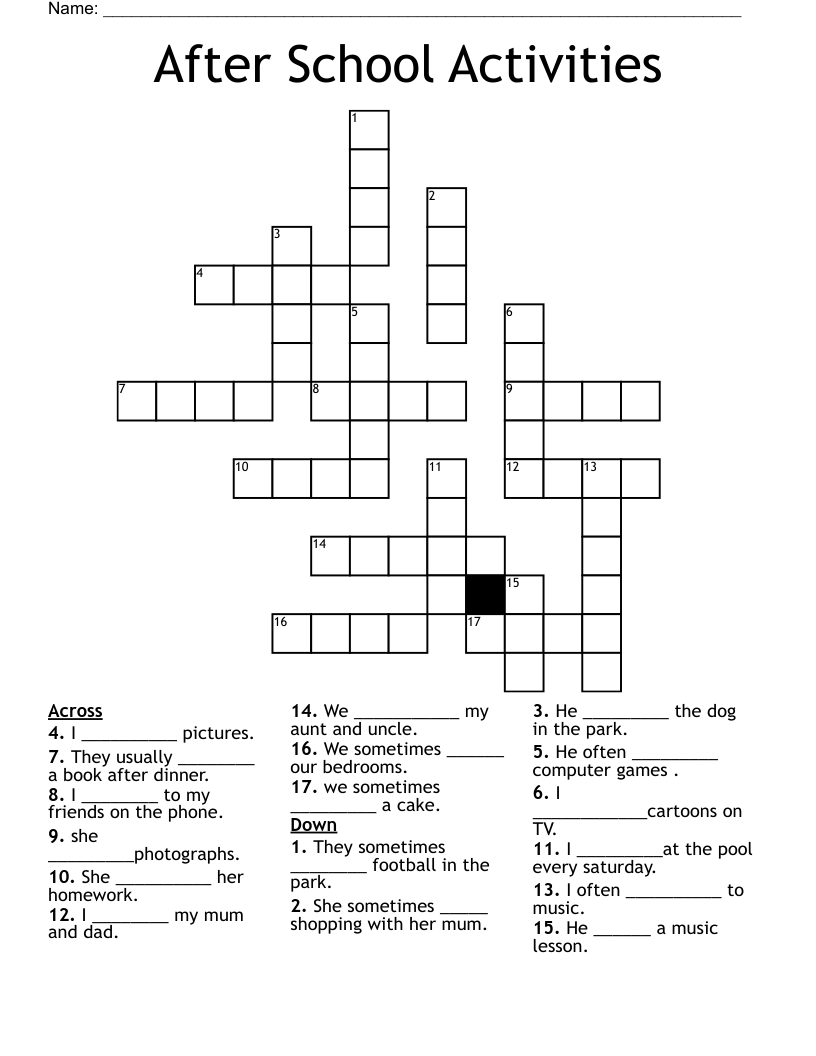 After School Activities Crossword WordMint