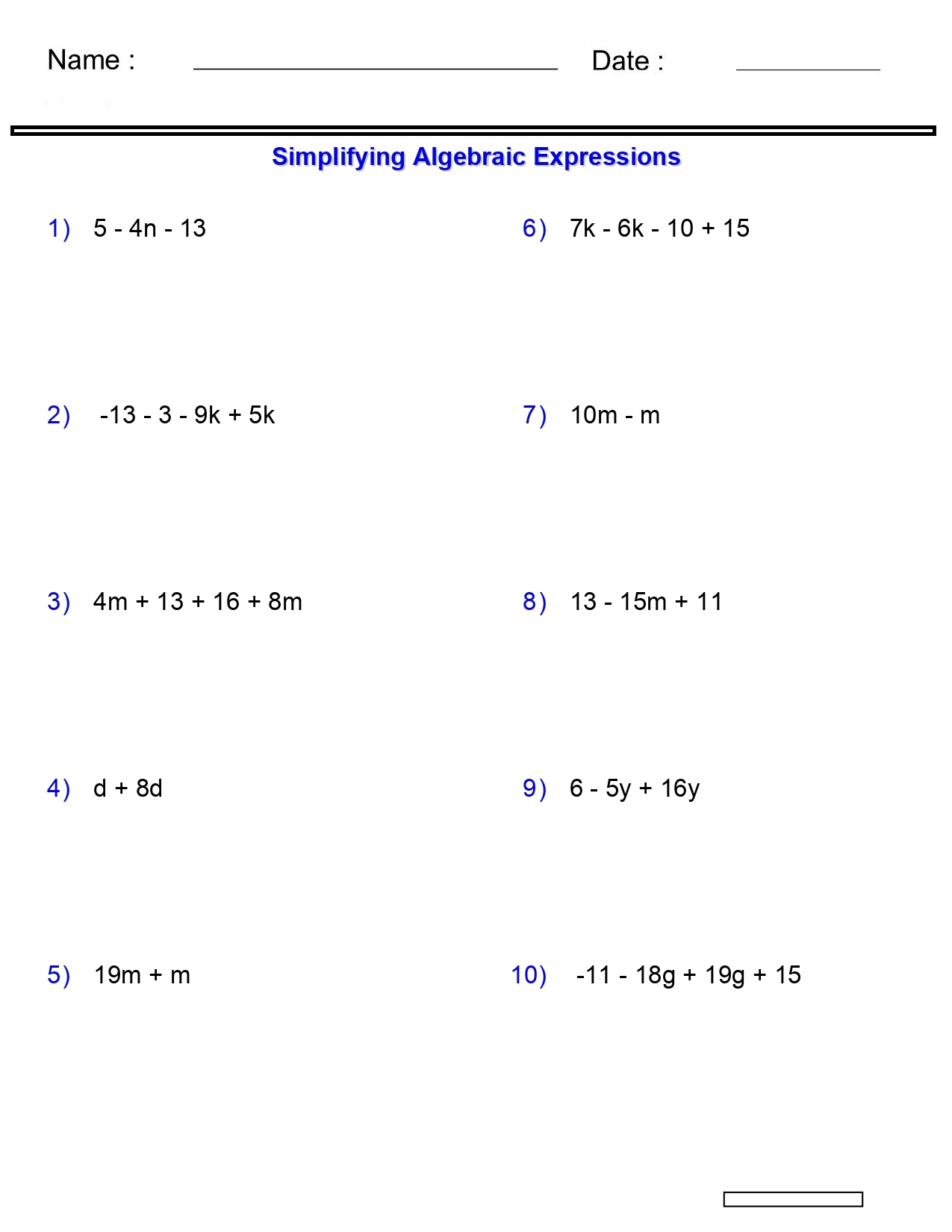 Algebraic Expressions Worksheets Simplifying Variables Worksheets 2 3 4Terms Made By Teachers Simplifying Variables Worksheets Addition And Subtraction Algebraic Expression Made By Teachers