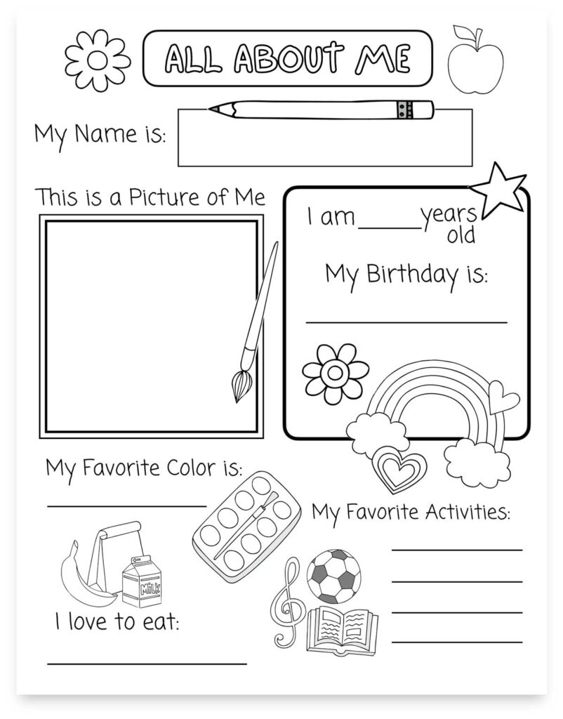 All About Me Worksheet Free