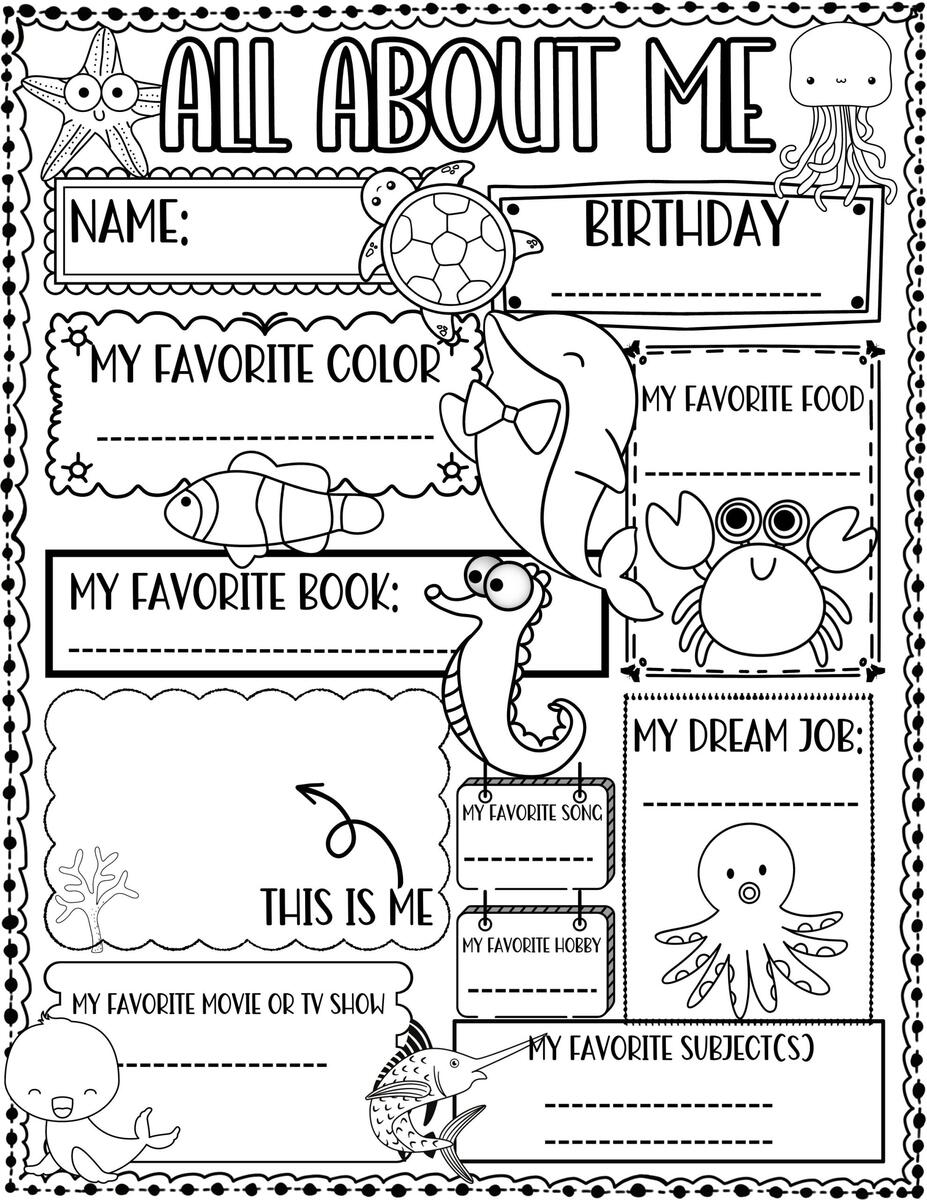 All About Me Worksheet Ocean Animal Theme First Day Of School Activity Made By Teachers